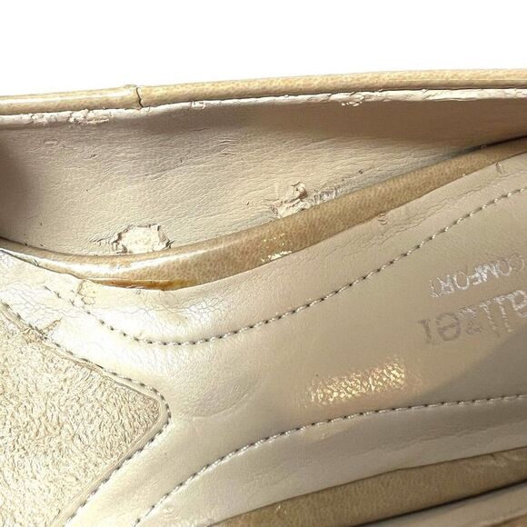 Naturalizer Womens 7M Pumps Beige Glossy Faux Leather Slip On Low Heels Peep Toe - Picture 14 of 14